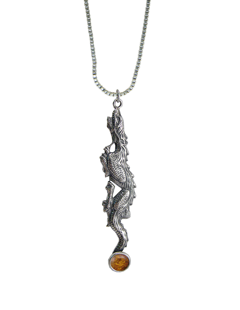 Sterling Silver Stealth Dragon Pendant With Amber